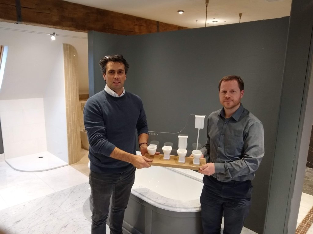 Roy Persse, Director of Porter Bathrooms with Jonathan Steele, Designer at NWRC's Product Design Centre at the launch of the £100k R&D Innovation Project.